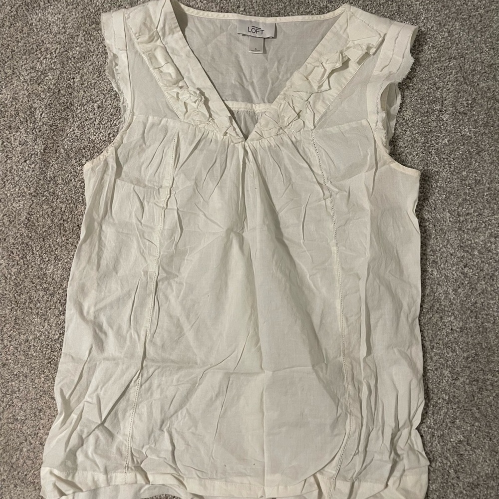 LOFT Women's Ivory Ruffle Blouse